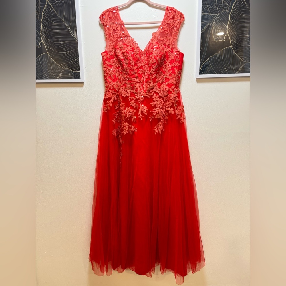 JJs house red lace mesh gown